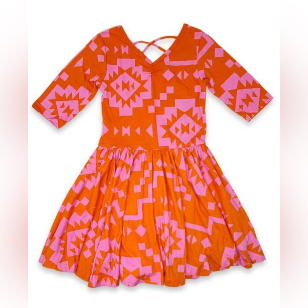 Dot Dot Smile NWT Girls' size5/6 -8/10 Orange Pink Aztec Pattern Ballerina Dress